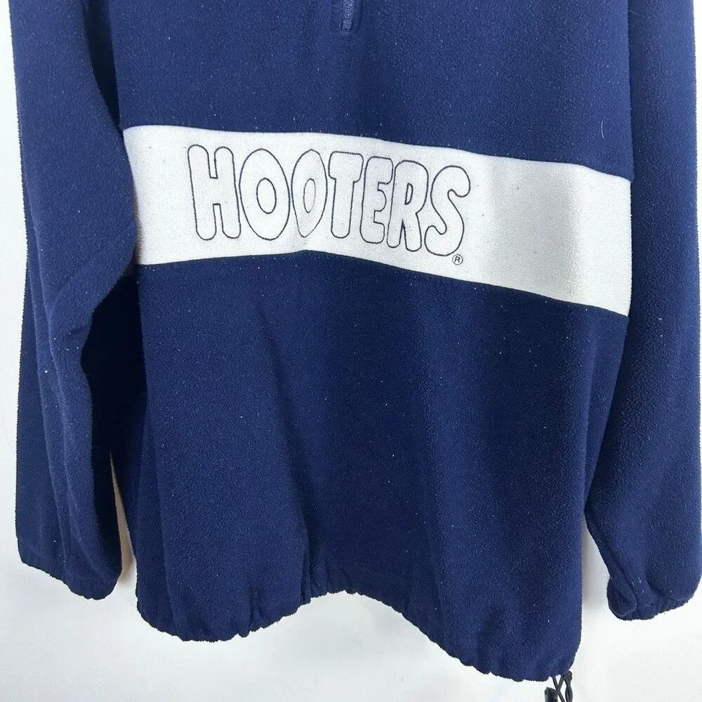 Vintage Hooters Akwa Fleece Pullover Mens XL Navy Blue 1/4 Zip Made in USA